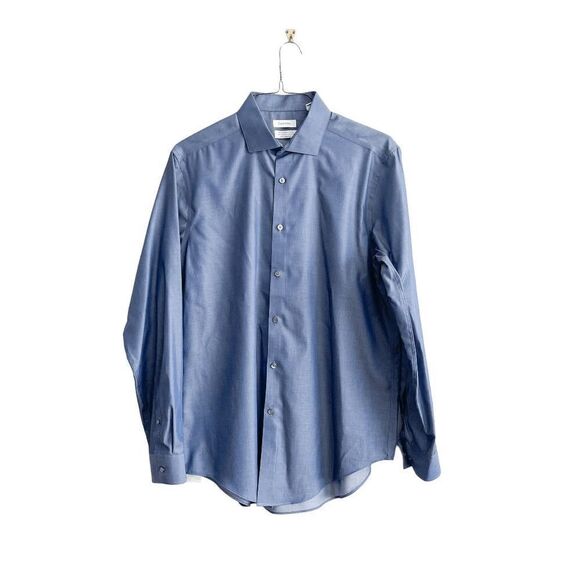 Calvin Klein Mens Performance Shirt Slim Fit Non Iron Long Sleeve Blue 16-1/2 - Picture 1 of 6